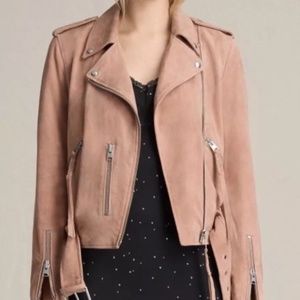 All Saints Pink Suede Balfern Biker Jacket